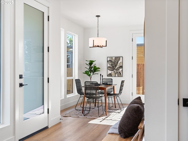 dining room featuring wood finished floors and baseboards