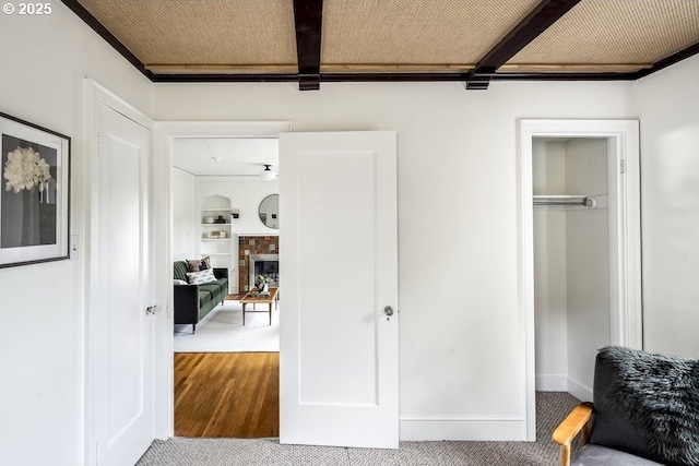 1968 SE 25th Ave, Portland, OR 97214 - bedroom with a brick fireplace, a closet, and carpet floors
