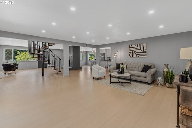 8318 SE Middle Way, Vancouver, WA 98664 - living room with stairs, recessed lighting, and light wood finished floors