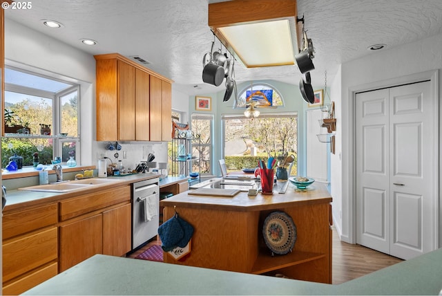 kitchen featuring a sink, visible vents, light countertops, and dishwasher