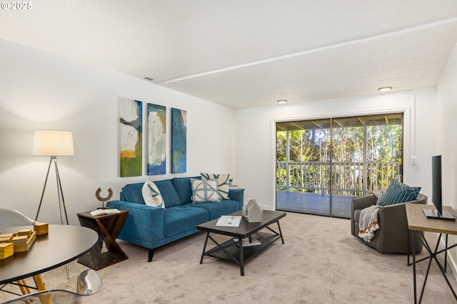 living room with light carpet