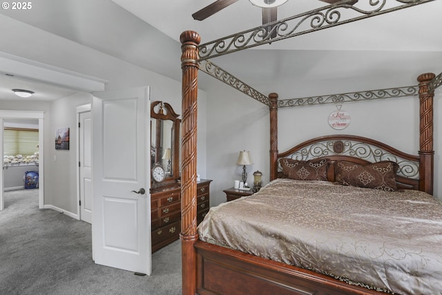 bedroom with carpet floors and ceiling fan