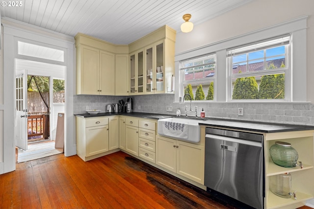 3113 SE Main St, Portland, OR 97214 - kitchen featuring dishwasher, cream cabinetry, a sink, plenty of natural light, and wood ceiling