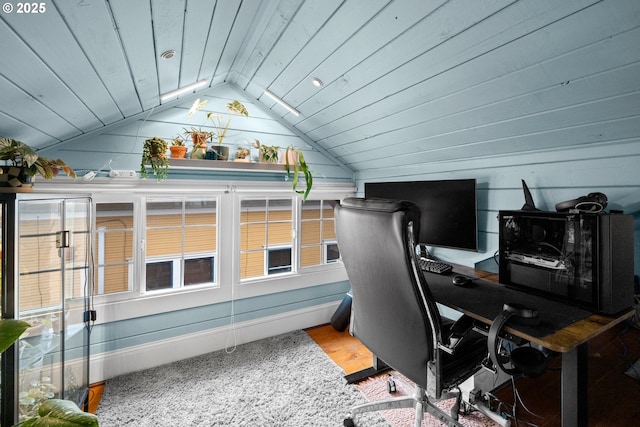 3113 SE Main St, Portland, OR 97214 - office area featuring lofted ceiling and wood finished floors