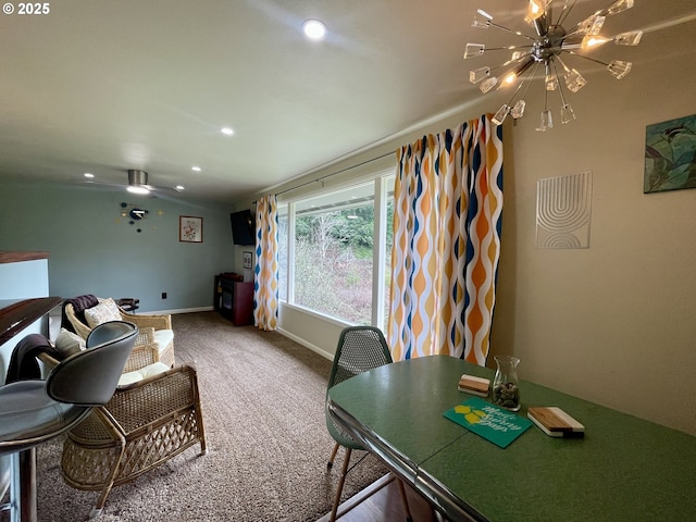 54825 Robinson Rd, Coquille, OR 97423 - living area featuring a chandelier, carpet, recessed lighting, and baseboards