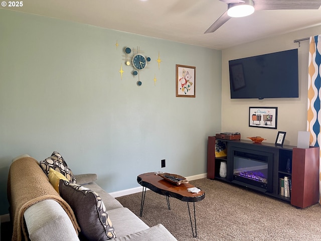 54825 Robinson Rd, Coquille, OR 97423 - living area with carpet floors, ceiling fan, and baseboards