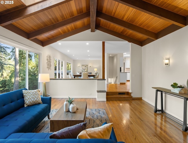 13920 Shireva Dr, Lake Oswego, OR 97034 - living area with light wood-type flooring, wood ceiling, and recessed lighting