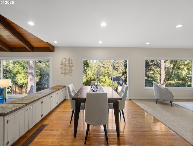 13920 Shireva Dr, Lake Oswego, OR 97034 - dining space featuring healthy amount of natural light, recessed lighting, light wood-style flooring, and beam ceiling