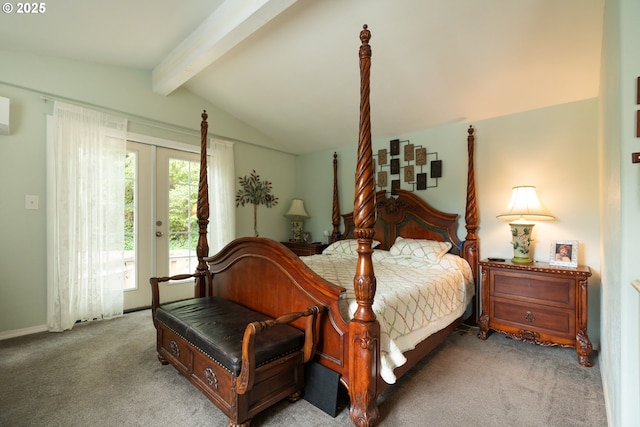 carpeted bedroom with access to exterior and french doors