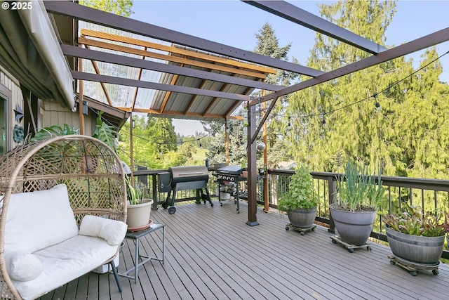 wooden deck with area for grilling