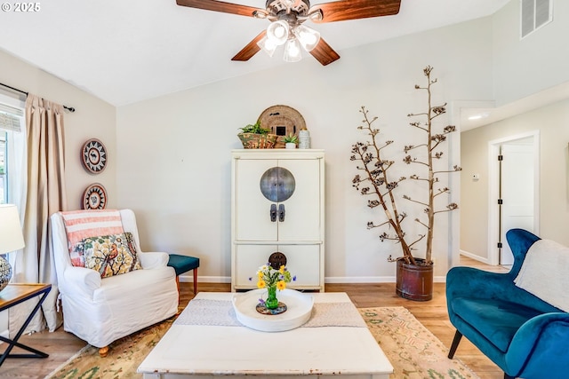 603 Lone Oaks Loop, Silverton, OR 97381 - sitting room with light wood-type flooring, a ceiling fan, and vaulted ceiling
