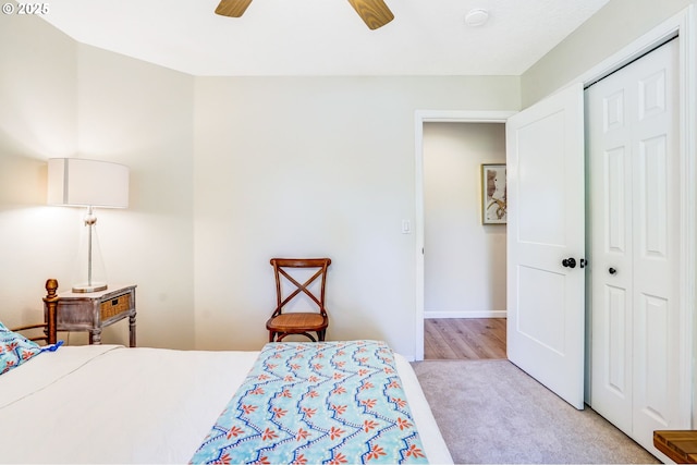 603 Lone Oaks Loop, Silverton, OR 97381 - bedroom with light carpet, a closet, and ceiling fan