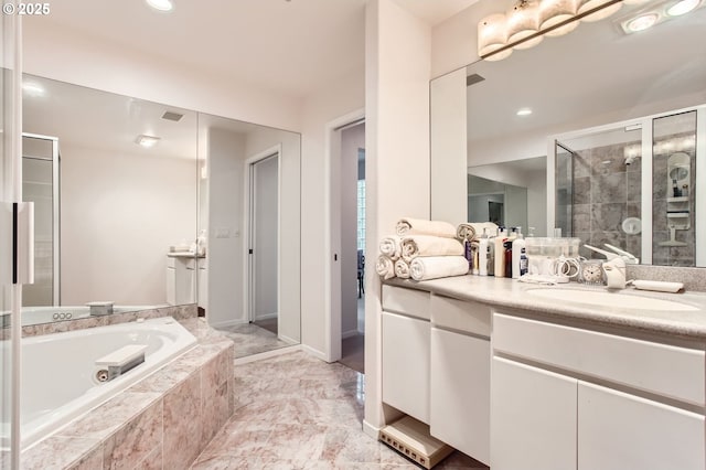 8408 NW Pinnacle Ct, Portland, OR 97229 - full bath with a whirlpool tub, vanity, a shower stall, and recessed lighting