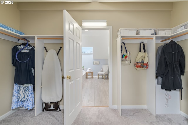 spacious closet with light colored carpet