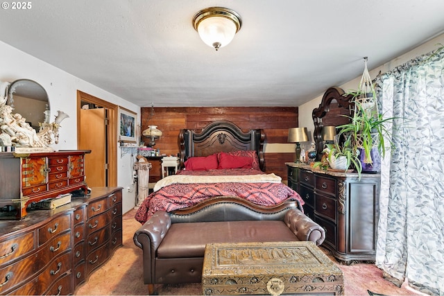 36285 Row River Rd, Cottage Grove, OR 97424 - bedroom featuring light colored carpet and wooden walls
