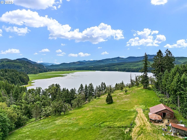36285 Row River Rd, Cottage Grove, OR 97424 - water view featuring mountains and an outbuilding