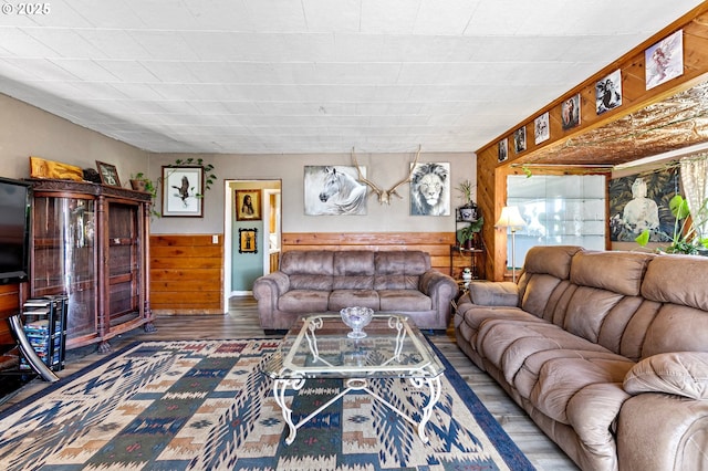 36285 Row River Rd, Cottage Grove, OR 97424 - living room with wood finished floors and wood walls