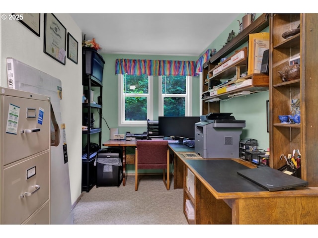 home office with light carpet