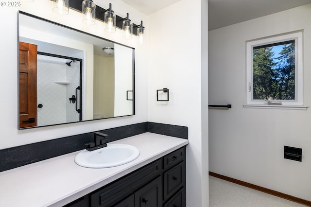 bathroom featuring vanity and walk in shower