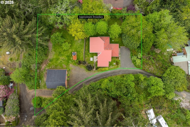 aerial overview of property's location featuring property parcel outlined