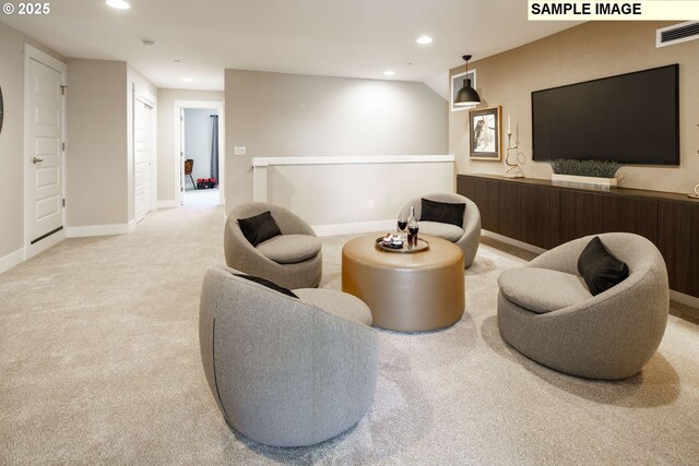 1124 N Helens View Dr, Ridgefield, WA 98642 - living area featuring baseboards, carpet flooring, visible vents, and recessed lighting