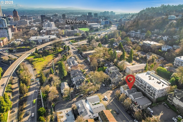 drone / aerial view with a view of city