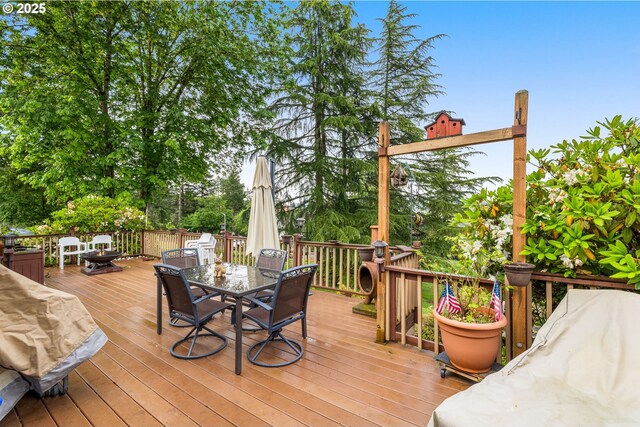 16020 SE Monner Rd, Happy Valley, OR 97086 - wooden terrace featuring outdoor dining space
