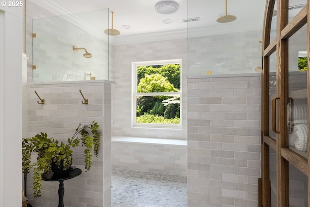 11175 S Riverwood Rd, Portland, OR 97219 - bathroom with ornamental molding and a walk in shower