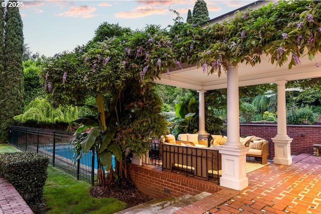 11175 S Riverwood Rd, Portland, OR 97219 - patio terrace at dusk with a patio area and an outdoor hangout area