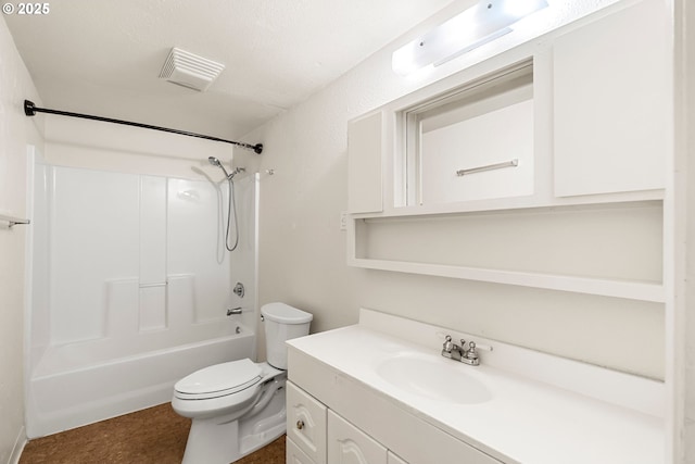 full bathroom featuring shower / bath combination, toilet, and vanity