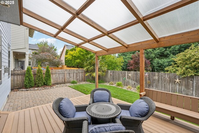 17141 SW King Richard Ct, Sherwood, OR 97140 - wooden terrace with a fenced backyard and a patio area