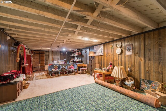 860 Adams St, Eugene, OR 97402 - finished below grade area with wood walls and carpet