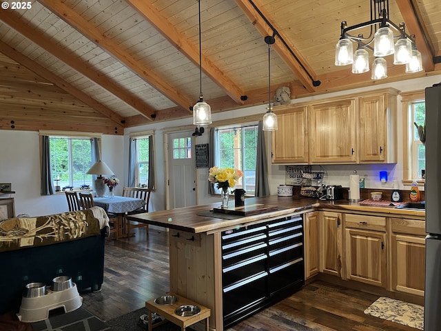 34376 State Highway 38, Scottsburg, OR 97473 - kitchen with wood ceiling, dark wood-style flooring, healthy amount of natural light, and dark countertops