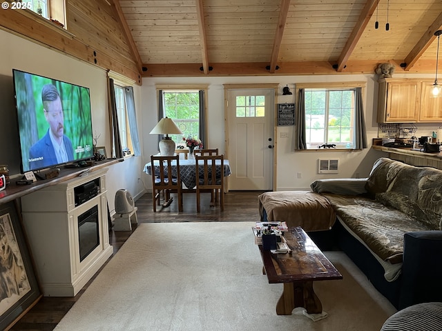 34376 State Highway 38, Scottsburg, OR 97473 - living area featuring dark wood-style floors, wood ceiling, and baseboards