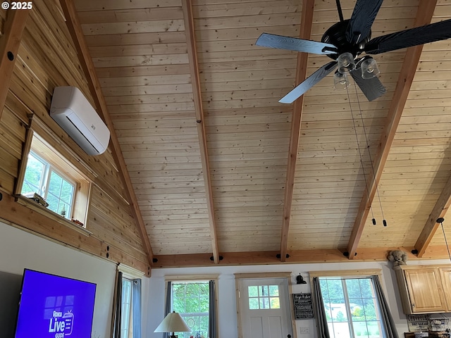 34376 State Highway 38, Scottsburg, OR 97473 - detailed view of a wall mounted AC, wooden ceiling with exposed beams, and ceiling fan