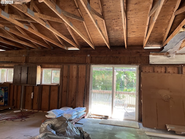 34376 State Highway 38, Scottsburg, OR 97473 - misc room featuring lofted ceiling and wood walls