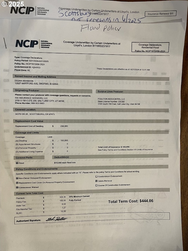 34376 State Highway 38, Scottsburg, OR 97473 - view of a document