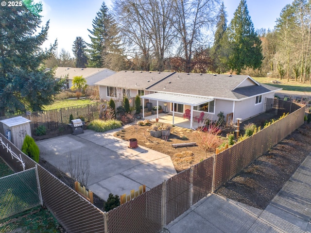 view of front facade with a patio area