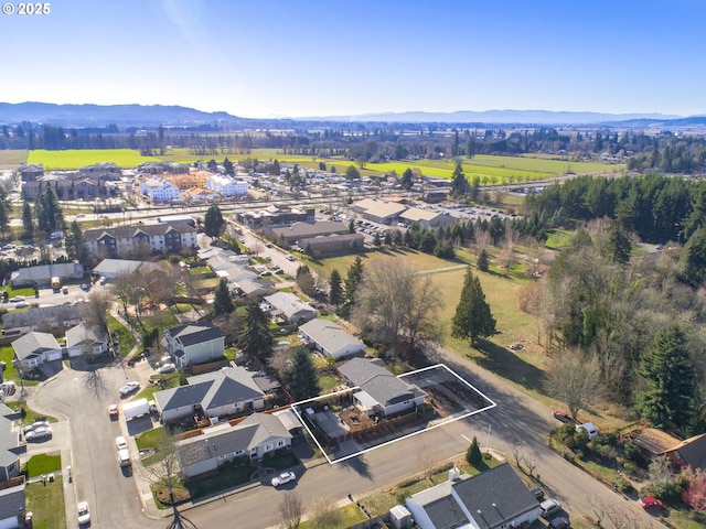 birds eye view of property with a mountain view