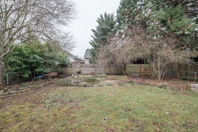 view of yard with a fenced backyard