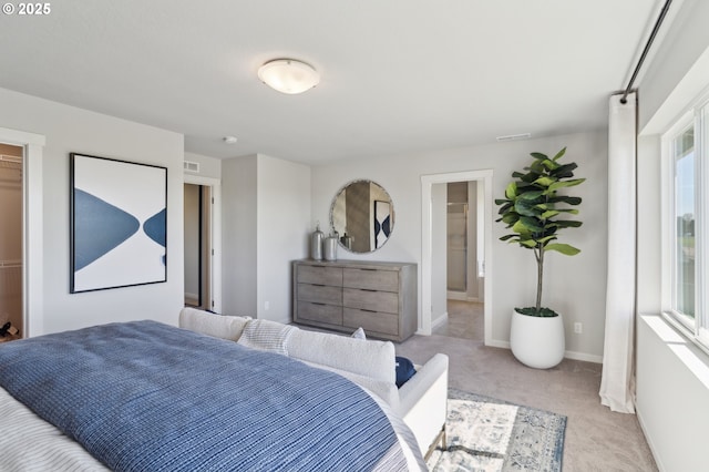 carpeted bedroom with a spacious closet