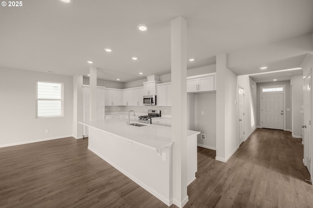 kitchen featuring sink, stainless steel appliances, dark hardwood / wood-style floors, and white cabinets