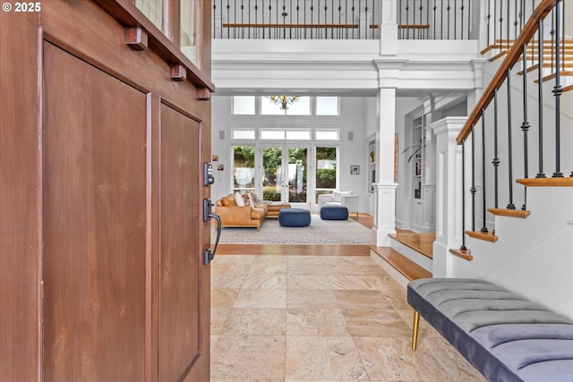 100 Garibaldi St, Lake Oswego, OR 97035 - foyer entrance featuring a towering ceiling, stairs, and stone tile floors