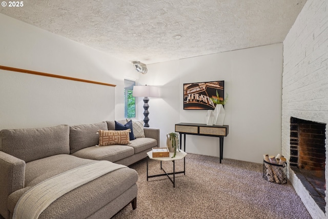 630 SW Viewmont Dr, Portland, OR 97225 - carpeted living room with a textured ceiling and a fireplace