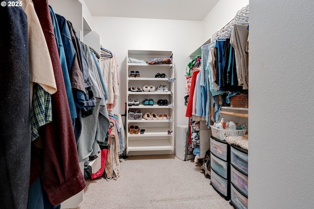 walk in closet with carpet