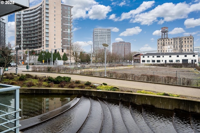 exterior space featuring a water view