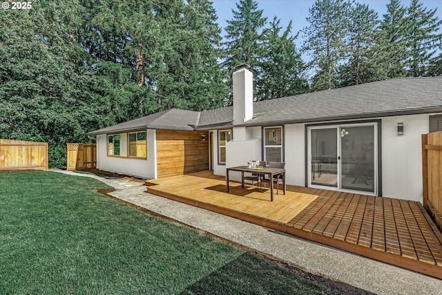 50 NW 180th Ave, Beaverton, OR 97006 - rear view of property with a chimney, a deck, and a shingled roof
