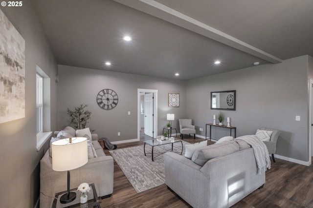 living room featuring dark wood-type flooring