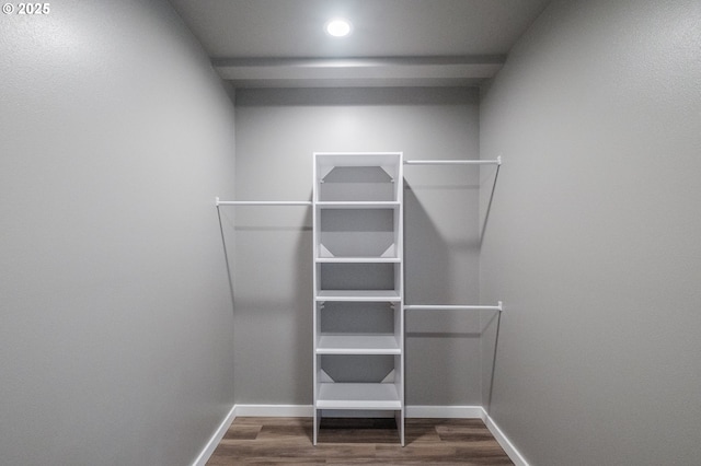 spacious closet with dark wood-type flooring