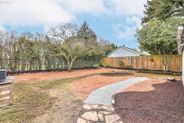 view of yard with a fenced backyard